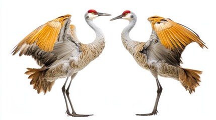 Fototapeta premium Majestic Sandhill Cranes Displaying Courtship Dance in Natural Habitat