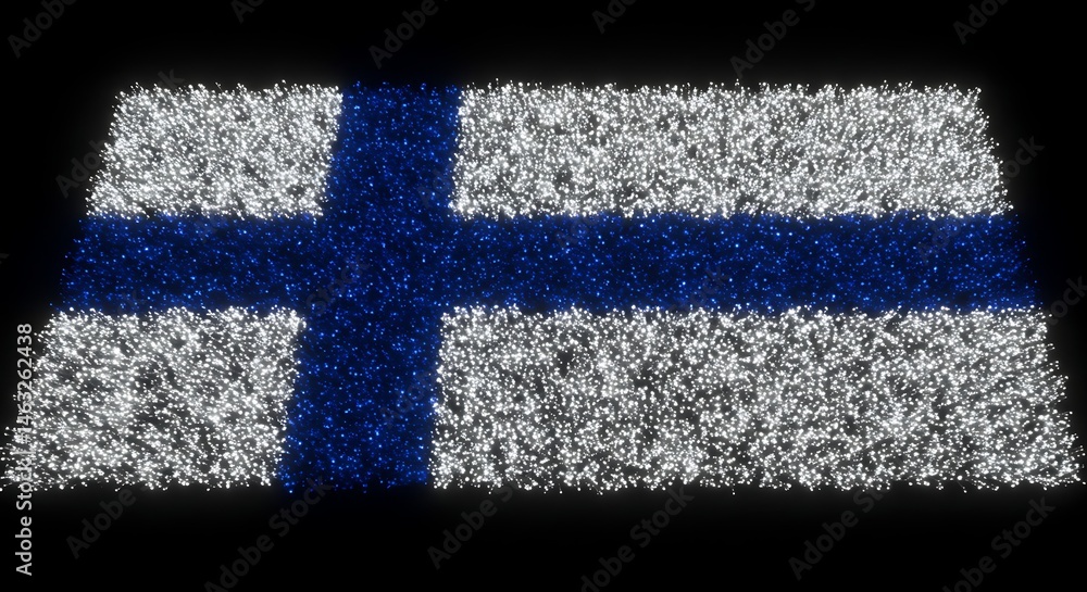 Poster luminous representation of the finnish flag with shimmering particles