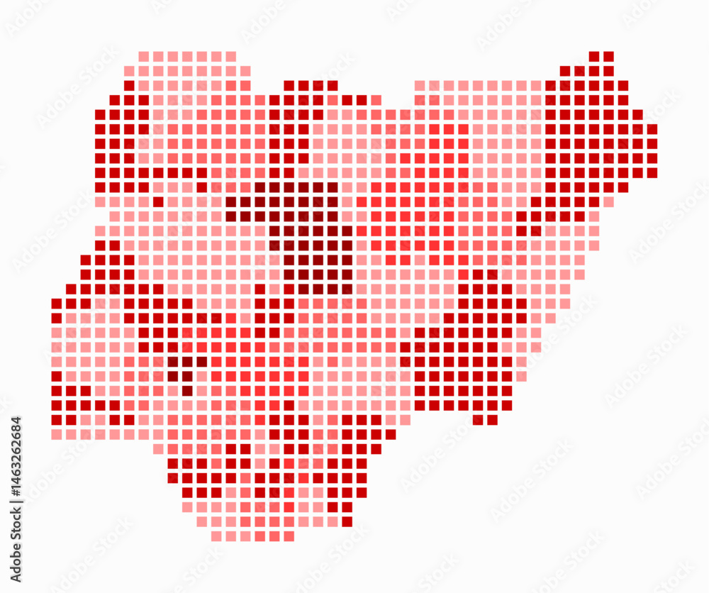 Poster nigeria dotted map. digital style map of the country on white background. nigeria shape with square 