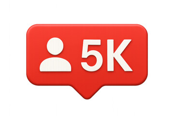 Red and white icon with the number 5k isolated on transparent background.