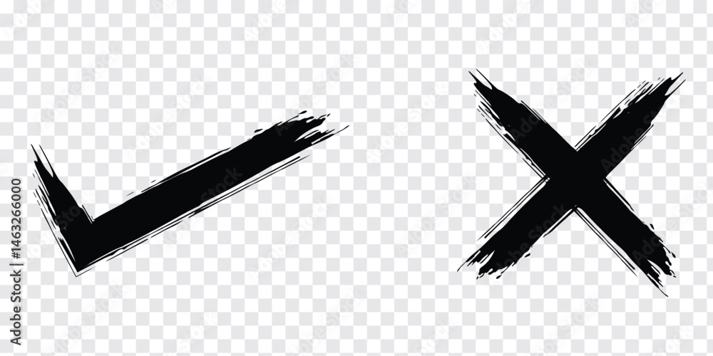 Poster brush check mark icon button set. check box icon with right and wrong buttons and yes or no checkmar