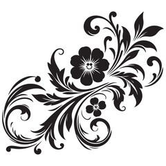 Elegant Black Floral Vector Design with Ornamental Swirls and Detailed Decorative Flowers for Invitations, Tattoos, and Graphic Artwork