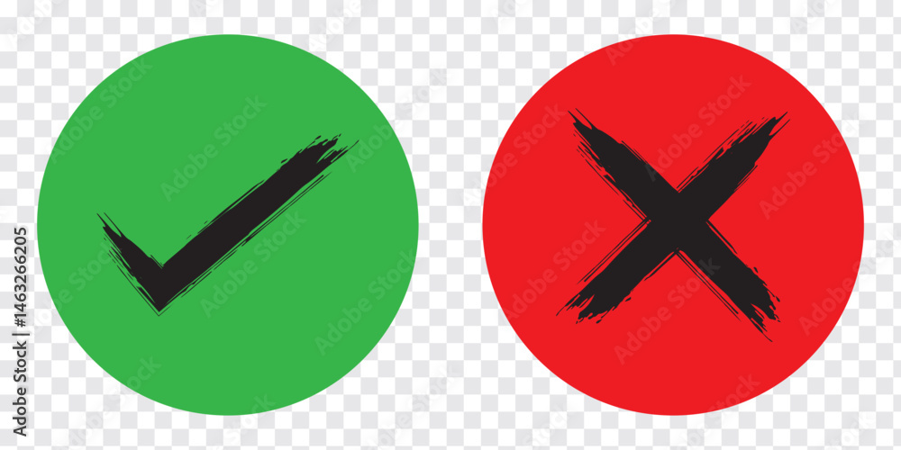 Poster brush check mark icon button set. check box icon with right and wrong buttons and yes or no checkmar