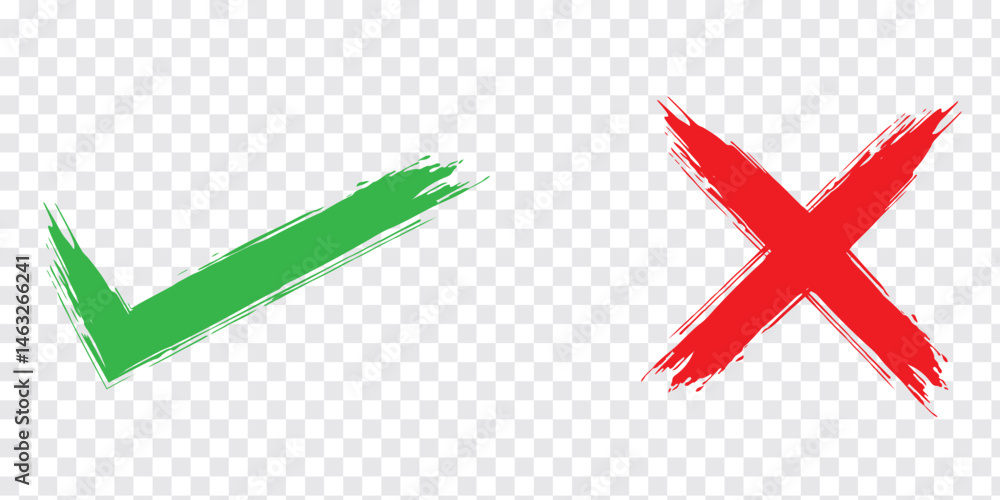 Poster brush check mark icon button set. check box icon with right and wrong buttons and yes or no checkmar