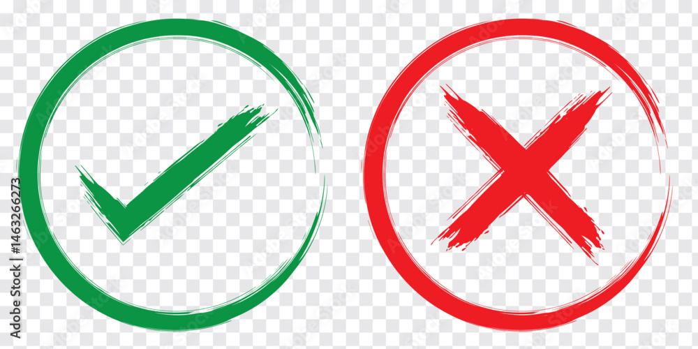 Poster brush check mark icon button set. check box icon with right and wrong buttons and yes or no checkmar