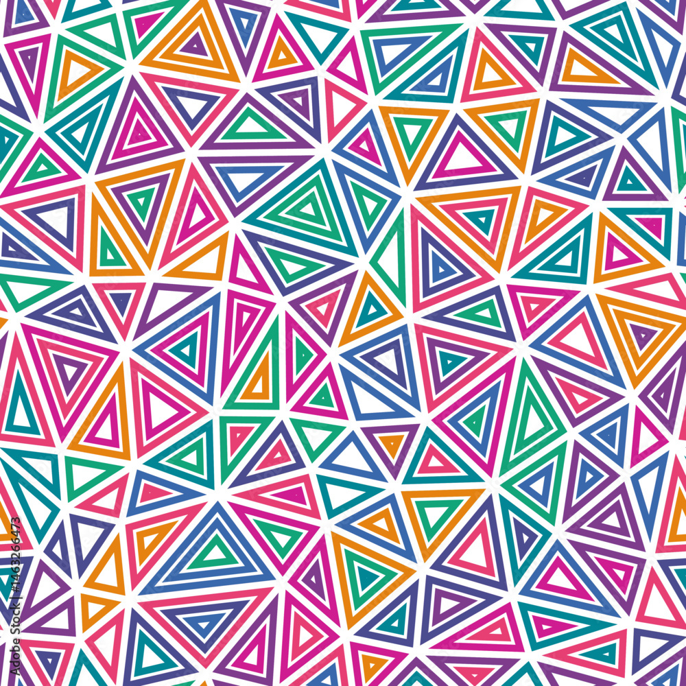 Poster minimalistic triangles background. multiple repeated inner triangles. medium shape size. multicolore