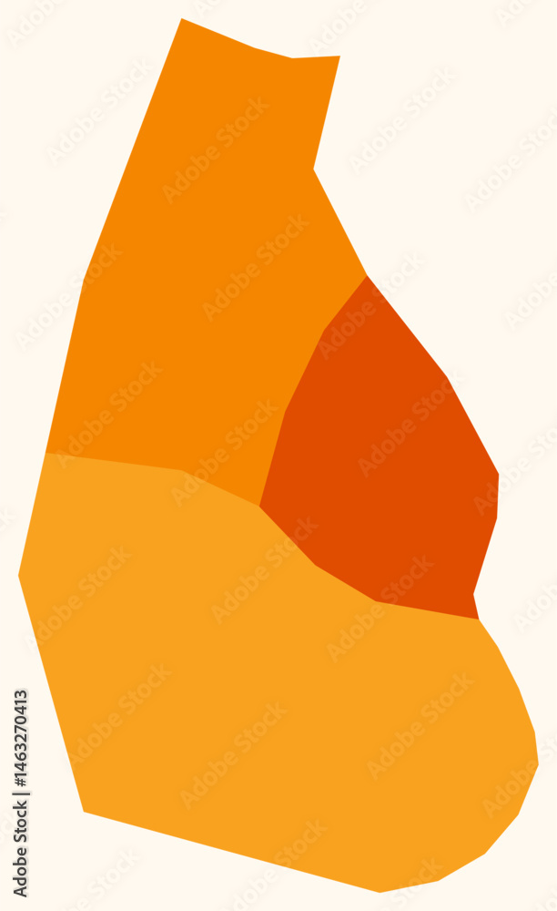 Poster map of montserrat with regions. just a simple country border map with region division. orange color 