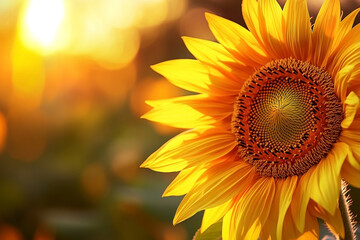 Fototapeta premium Radiant sunflower illuminated by the warmth of the golden hour sunlight