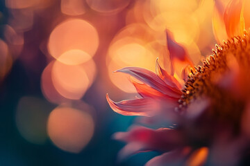 Dreamy sunflower close-up with a gentle focus and a bokeh background