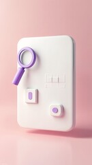 A close up of a white object with a purple handle.