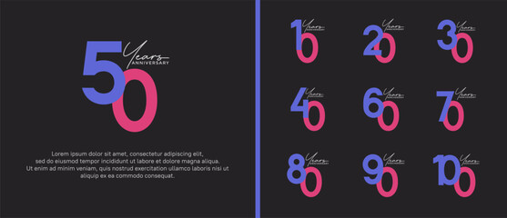 set of anniversary logo flat purple color on black background for celebration moment