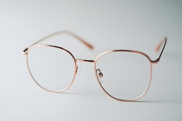 Fototapeta premium Modern rose gold eyeglasses with round lenses and minimalist design for style and vision