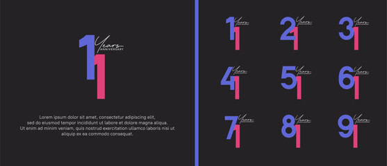 set of anniversary logo flat purple color on black background for celebration moment