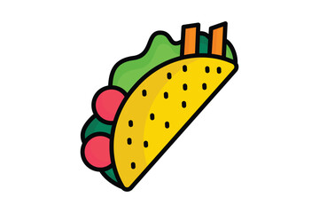 Taco icon. colored outline icon style. icon related to casual and customizable food. catering elements vector illustration