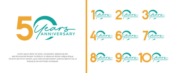 set of anniversary logo flat yellow and green color on white background for celebration moment
