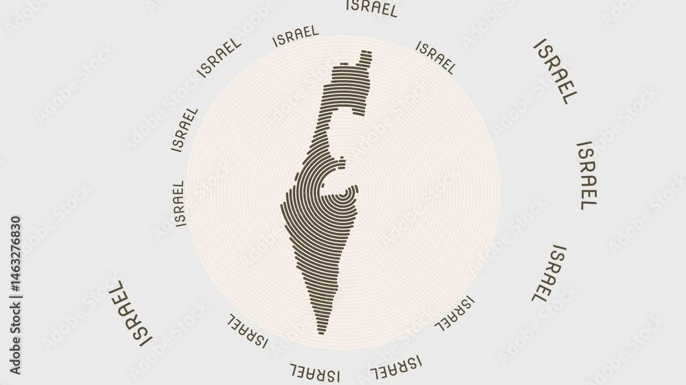 Poster israel shape with dynamic circles visual effect. animation of israel logo appearing from rotating ri
