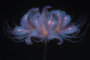 Macrophotography of an alien white flower with glowing pink spots on it's petals