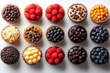 Fototapeta premium Twelve Deliciously Decorated Cupcakes with Various Toppings