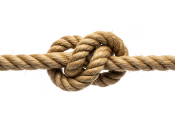 Close up view of a knotted rope isolated on transparent background