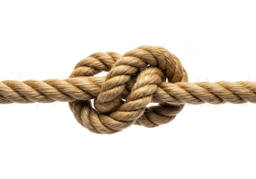 Close up view of a knotted rope isolated on transparent background
