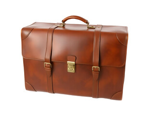 Brown leather briefcase isolated on white or transparent background. Png
