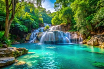 Serene Waterfall Oasis: Lush Greenery, Turquoise Pool, Tranquil Nature Escape
