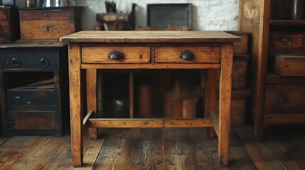 Rustic wooden table with two drawers
