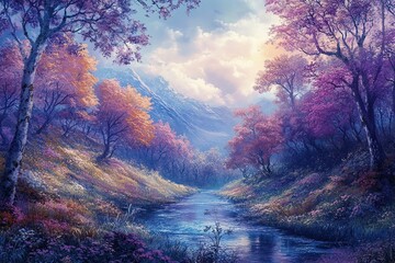 Serene mountain stream valley