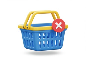 Fototapeta premium Blue basket with a red cross symbol isolated on white background