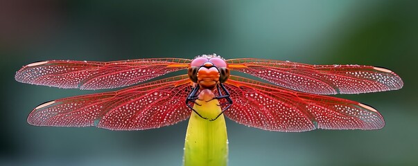 Vibrant red dragonfly with intricate wings