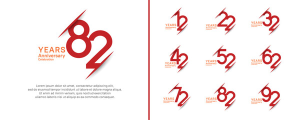 set of anniversary logo style with slash. vector design red color for celebration