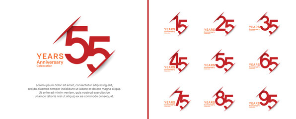 set of anniversary logo style with slash. vector design red color for celebration