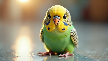 A Budgerigar Standing on Floor. Melopsittacus Undulatus.