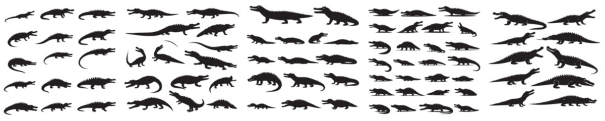 crocodile silhouette vector icon set