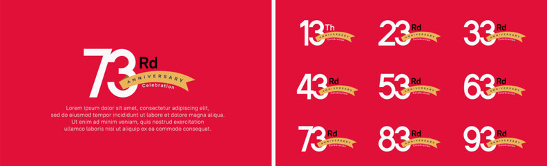 set of anniversary logo style orange ribbon. vector design white color for celebration