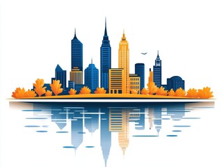 Obraz premium Autumnal city skyline reflected in water