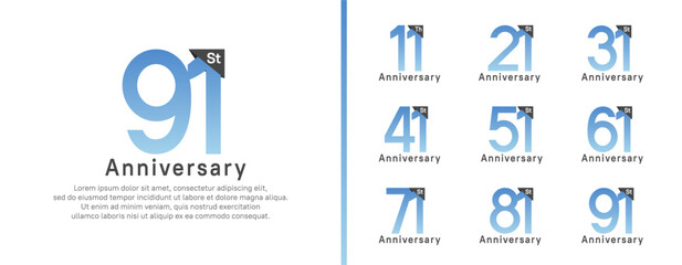set of anniversary logo style. vector design blue color for celebration