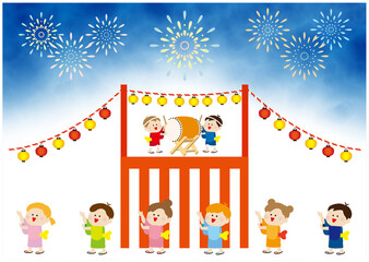 かわいい盆踊りのイラスト背景