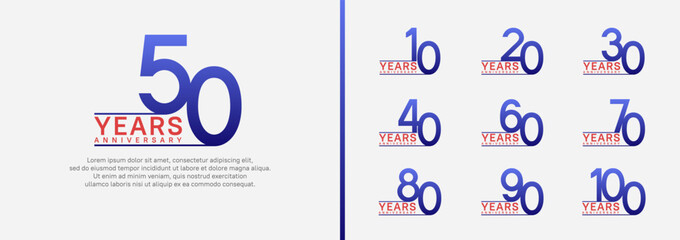 set of anniversary logo style. vector design blue and red color for celebration