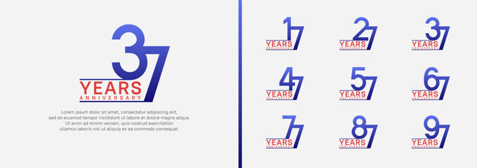 set of anniversary logo style. vector design blue and red color for celebration