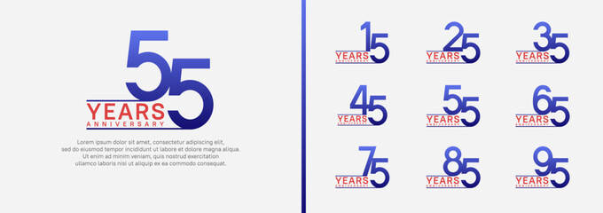 set of anniversary logo style. vector design blue and red color for celebration