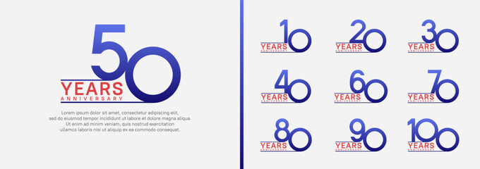 set of anniversary logo style. vector design blue and red color for celebration