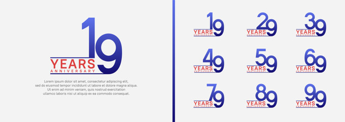 set of anniversary logo style. vector design blue and red color for celebration