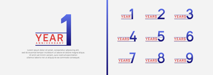 set of anniversary logo style. vector design blue and red color for celebration