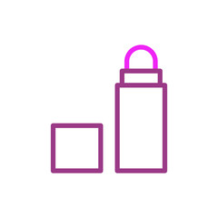 Minimalist outline depicting a cosmetic container with detached cap in vibrant magenta