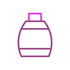 Stylized depiction of bottle silhouette with pink details and rounded edges