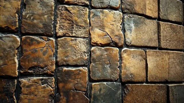Close-up of textured, brown square stone pavement