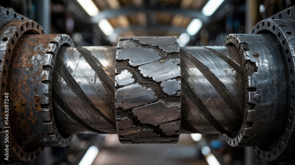 Aufkleber mechanical metal component with worn surface texture concept for consulting in industrial maintenanc