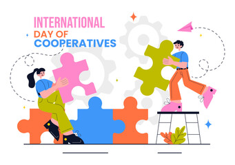 International Day of Cooperatives Vector Illustration Featuring People Contributing to the Complementary Goals of the United Nations in a Background
