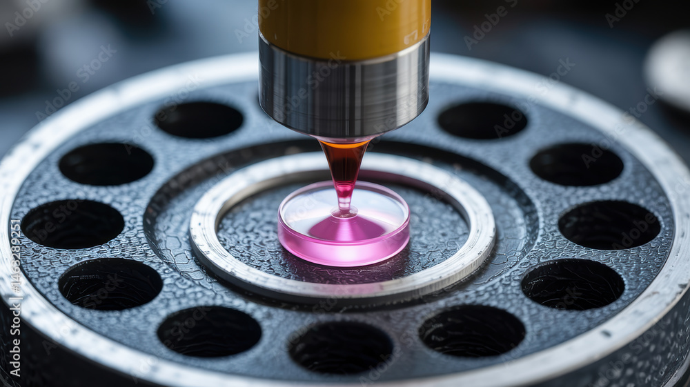 Poster mechanical precision is essential in this consulting concept where machine deposits liquid into petr